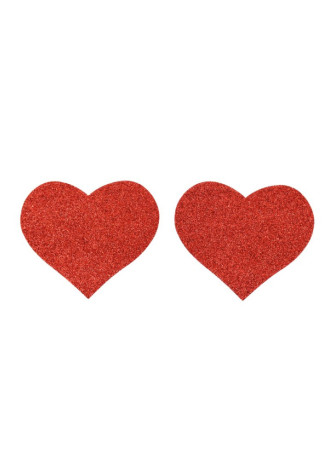 Paire de cache tétons adhésifs coeur pailleté rouge - NP-1049RED